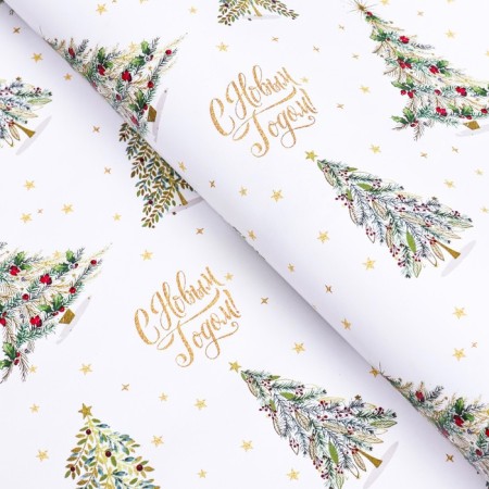 Glossy packaging paper "Christmas trees", 70 x 100 cm, 1 sheet,-1