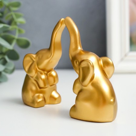 Souvenir Polystone "Two small elephants" gold set 2 pcs 3.5x4x8.8 cm-2