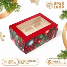 New Year. Box for 6 cupcakes with the window 