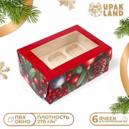 New Year. Box for 6 cupcakes with the window "Make desire", 25 x 17 x 10 cm, packaging
