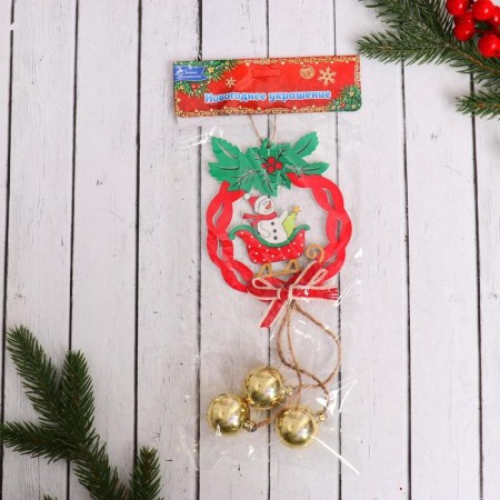 Christmas tree decoration "Christmas Wreath with Balls" Snowman in a sled 10x23 cm-1