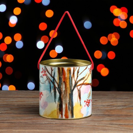 Gift box, tube "Bullfinchi with mountain ash" 120 x 120 mm (100 mm intra -height)-1