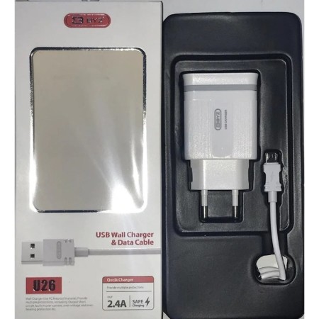 Network charger Byz U26, 2 USB, 2.4 A, MicroUSB cable, 1 m, white-1