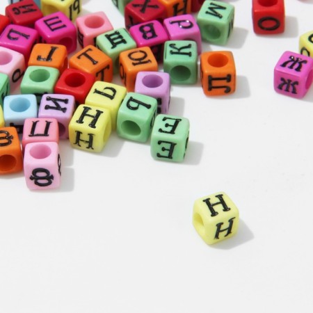 Acrylic bead "Letters Russian" mix, cube 6 × 6 mm, set 10 g, color mix-1