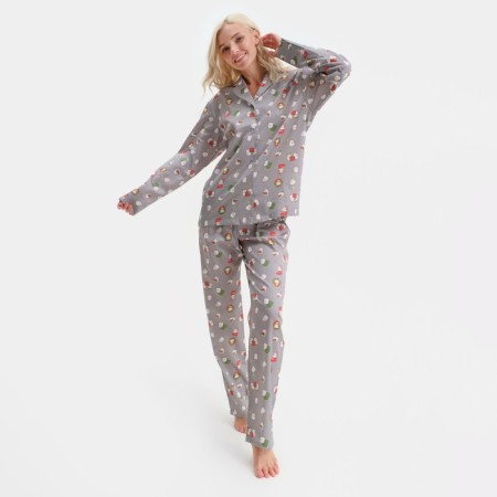 Pajama New Year's Women's kaftan bunny, gray color, size 40-42-4