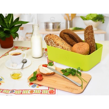Khlebnitsa Oursson, 29.6 × 19.6 × 11 cm, with a cutting board, green-1
