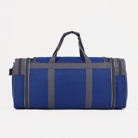 Road bag on a zipper, with an increase, 3 outer pockets, a long belt, blue/gray color-1