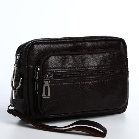 Male bag over the shoulder, artificial leather, brown color