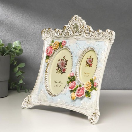 Photo frame Polystone in 2 photos 6x9; 9x13 cm "Roses. Provence" Blue 24.5x25 cm-1