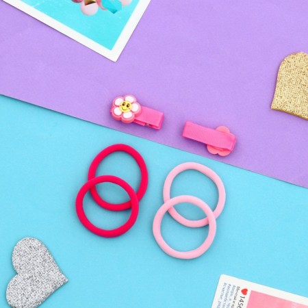 Hair set "Baby" (4 elastic bands, 2 clamps 3.5 cm) chamomile, pink-2