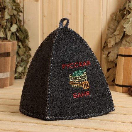 Bath cap with embroidery "Russian bath", gray, packing 5pcs