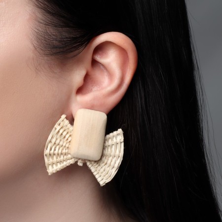 Earrings "Vakanda" style, bow, beige color-3