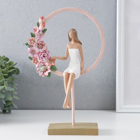 Polystone souvenir "Girl sits in a pink ring with flowers" 16x6x25.5 cm