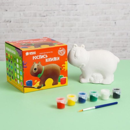Gypsum painting, reusable piggy bank “Teddy bear”, paints 6 centrals 2 ml, brush