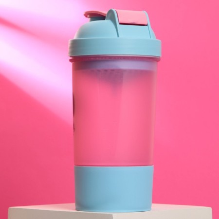 Sports shaker “I work on schedule”, pink-blue, with a bowl for protein, 500 ml-5