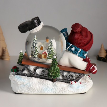 Souvenir polystone water ball Music, light "Snowman on the sled" d = 10 cm 22x14x17.5 cm-4