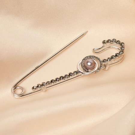 Pin "Classic" ovala with pearls, 7.5 cm, gray color in silver-3