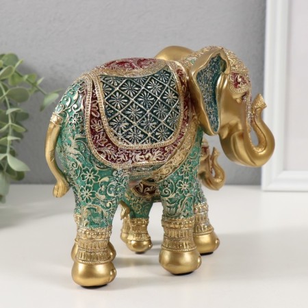 Souvenir Polystone "Elephant with an elephant, chamomile on the ass" red-blue, sparkle 17x10x15 cm 10325-2