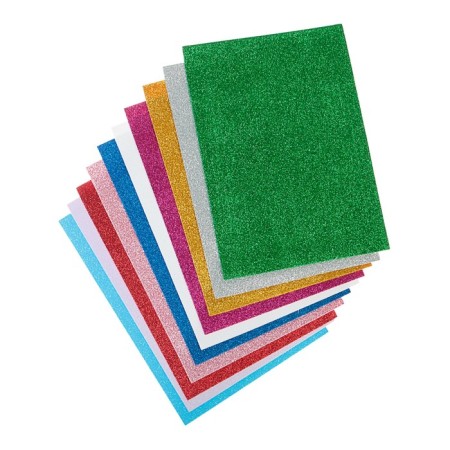Foamiran colored, A4, 2 mm set, Davente, 10 sheets x 10 colors, with sparkles-1