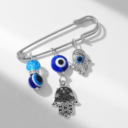 Pin-shaped 3 suspensions “Hams Hand with Bead”, 5 cm, blue color in silver-2