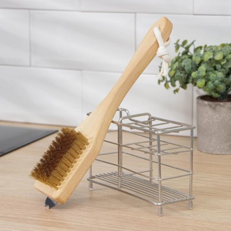 Grill brush, 28 × 6 × 1.6 cm, beech, brass pile, 77 bundles, stainless steel scraper