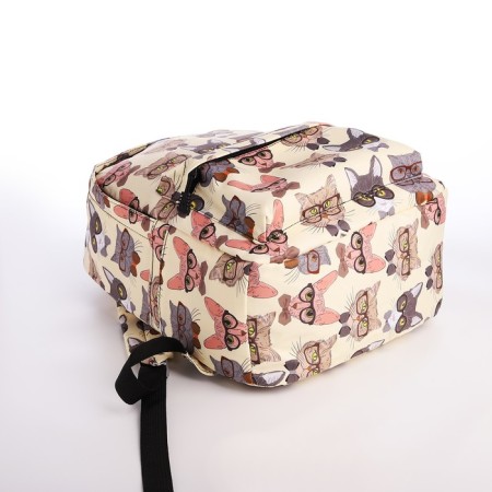 School backpack of textiles with a zipper, 4 pockets, wallet, beige color-6