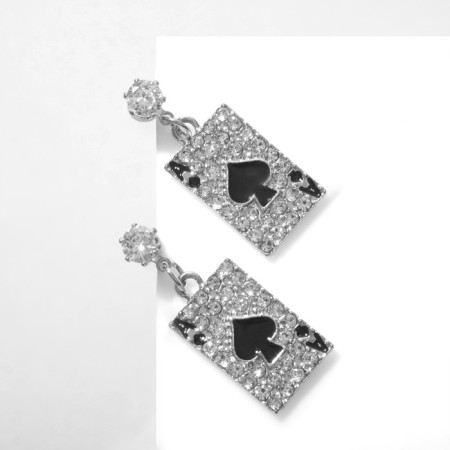 Emall earrings "cards" peaks, black and white color in silver
