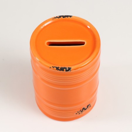 Piggy bank ceramics "Orange barrel" 6.5x6.5x9 cm-3