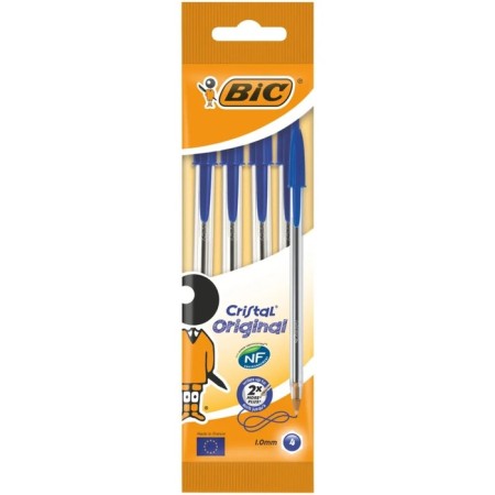 Set of ballpoint pens, 4 pieces, BIC "Cristal Original" Knot 1.0 mm, average letter, blue ink, transparent case-1