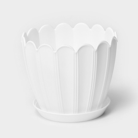 Pot for flowers with a chrysanthemum pallet, 1 l, d = 13 cm, h = 11.5 cm, white color