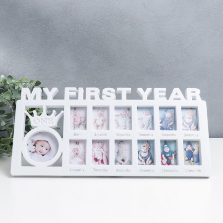 Photo frame plastic in 13 photos 3.5x5.5, d = 6.5 cm "My first year" white 18.5x39x2 cm