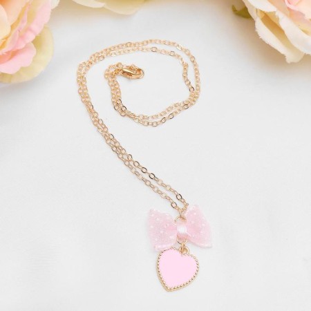 Piece "chosen" heart with a bow, pink color in gold-1