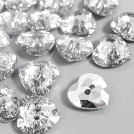 Buttons plastic 2 punctures Crystal "Heart" 1.7x1.7 cm set 25 pcs 2x5x5.5 cm-2