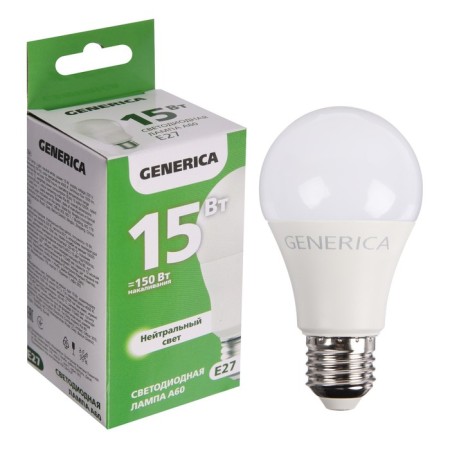 LED LED Generica A60, 15 W, pear, 4000 K, E27, 230 V, LL-A60-15-230-40-E27-G