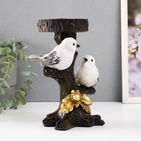 Souvenir Polystone SPRISE "Two White Birds with a stand" D = 7.5 cm 15x11.5x19.5 cm-3