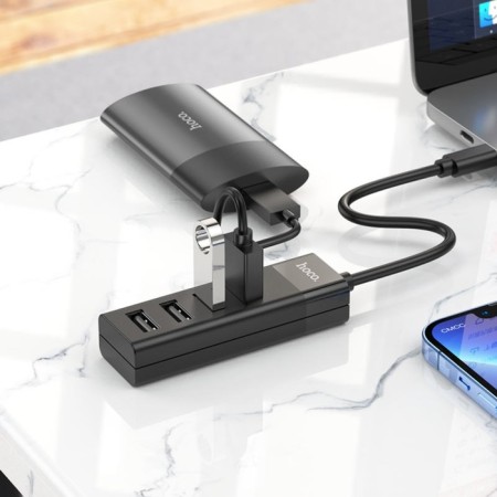 Adapter Hoco HB25, 4 V 1, Type-C to USB3.0/USB2.0*3, cable length 30 cm, black-6