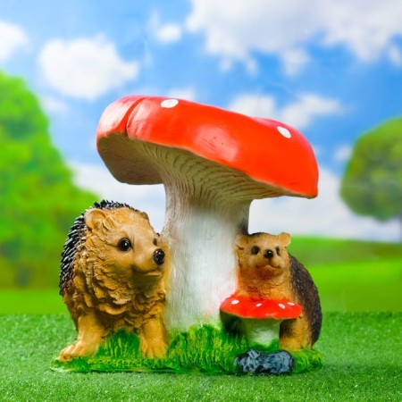 Garden figure "Mushroom with two hedgehogs" 26x30x30cm-4