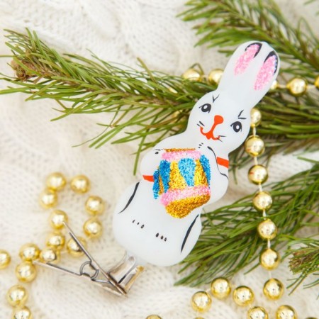 Christmas tree toy "Bunny with a drum" H-9.6cm