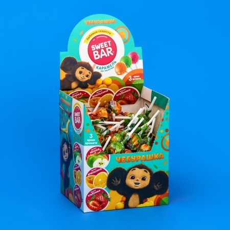 Caramel Lollice "Cheburashka Sweet Bar", on a stick, assorted, 11 g-1