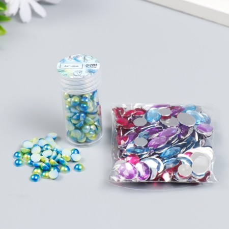 Decor "Semiobusins ​​and rhinestones. Gradient blue-gold" d = 6 mm 10g 200 pcs 5x2.5 cm mix-1