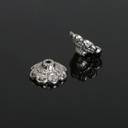 Hats for beads (set 10 pcs.), 6 × 13.5 mm, silver color