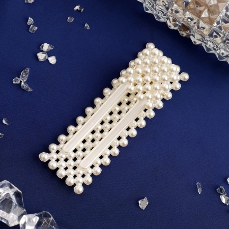 Invisibility for hair "Pearl paradise" rectangular, 7.5x2.5 cm, white-1