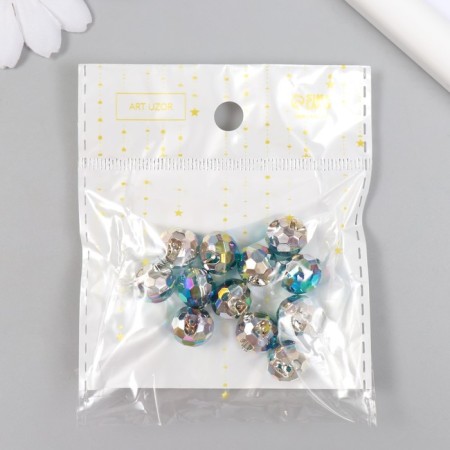 Buttons plastic for creativity 1 puncture "ball holography. Blue-green" set 12 pcs d = 1.2 cm 785543-4