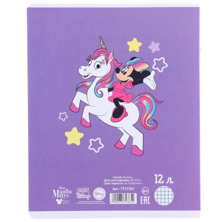 Notebook in a cage 12 sheets, 5 types of mix, cover coated cardboard, Minnie Mouse and unicorn-1