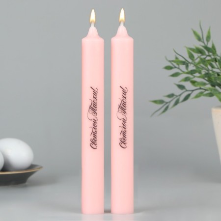 Candles are tall with the application of “Light Easter!”, 2 pcs., Pink, 19 x 2.1 cm.-1