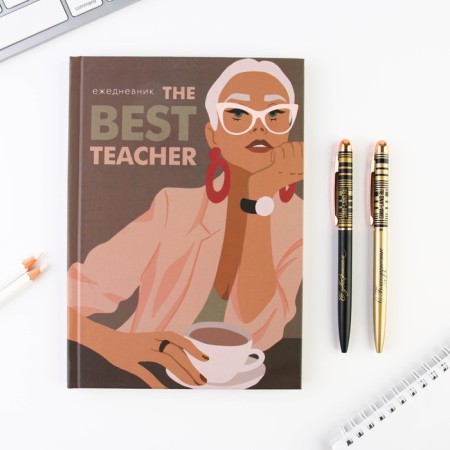 Gift set of “The Best Teacher”: A5 diary, 80 sheets and 2 pcs of the handle (ball, 1 mm, blue, red paste)-9
