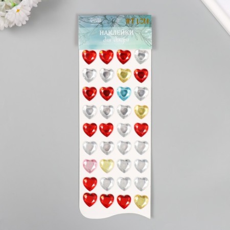Stick plastic rhinestones "Hearts Multi -colored crystals" MIX 32x10.5 cm-3