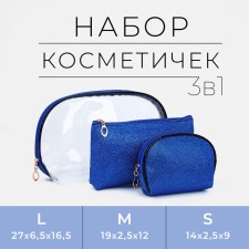 A set of cosmetic bags 3 in 1 on a zipper, the color is blue