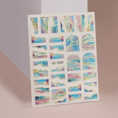 Nail stickers "Summer sunset", metallized, blue/pink color