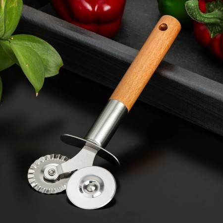 Knife for pizza and dough the Valdai Dolyan, two -sided, beige color, silver color